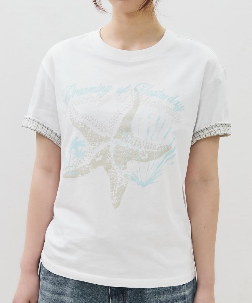 Ledeoli [Crop] Ocean Haze Roll-Up Short Sleeve T-Shirt [Black]