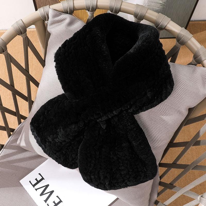 Rex Rabbit Hair Scarf Hat Two-piece Set Winter Women Middle-aged and Elderly Rex Rabbit Hair Braided Elastic Warm Thickened Hat