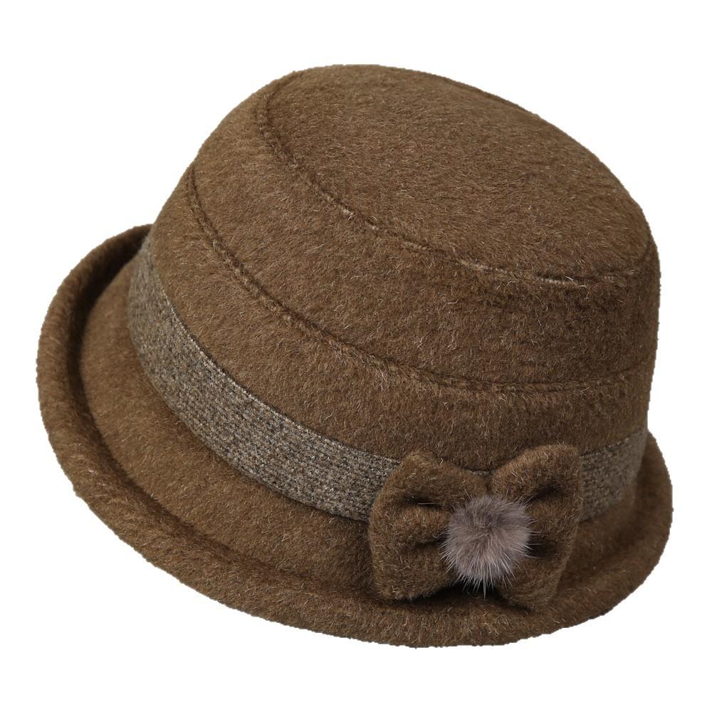 Woolen Elegant Bow Bucket Hat for Ladies and Mothers, Warm and Windproof for Autumn and Winter