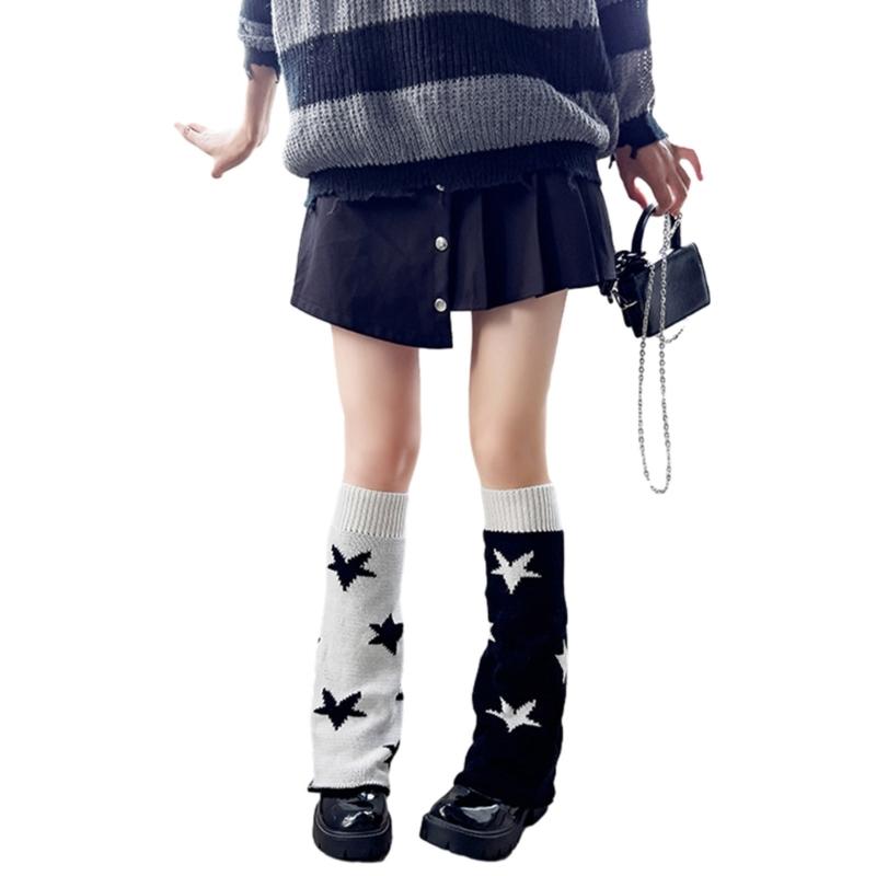 Rozkloszowane getry dla kobiet dziewczynki styl japoński Lolitas nakładka na buty skarpetki gotyckie Harajuku nakładka na nogę środkowa podkolanówka