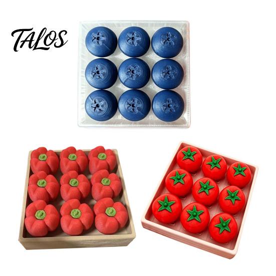 Stress Relief Fidget Toy 3D Printed Fruit Vegetable Clicker, 9-in-1 Tomato Blueberry Pepper Clicker Finger Clicky Button for Relaxation