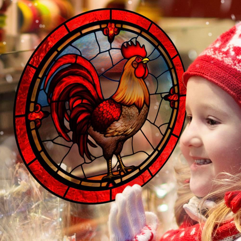 4 Sheets Round Anti-Collision Window Clings,Birds Alert Collision Window Decals Rooster Pattern Static Deterrent Decal Prevent Bird Strikes on Doors