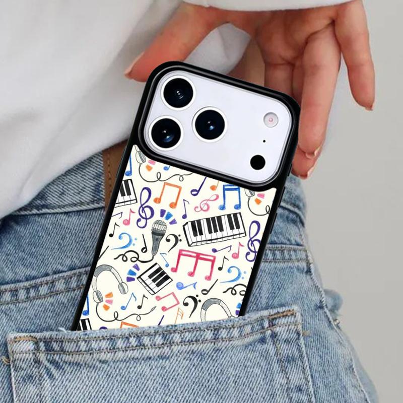 Piano Keys Vintage Music Notes Phone Case for iPhone 17ProMax 12 13 14 15 16e 17 Pro Max Plus Air Cover