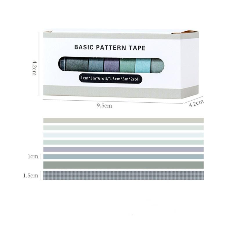 Ensemble de 8 Rouleaux de Ruban Coloré Rétro Grille Couleur Unie Multi-usage Bricolage Arts Artisanat Décoration Pour Journal