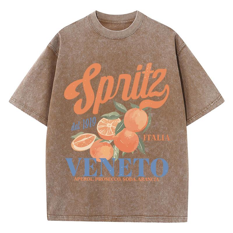 Spritzy Veneto Orange Fruits Prints Washed T Shirts Women Cotton TShirt Distressed ONeck Comfortable Tops Summer Woman Clothes