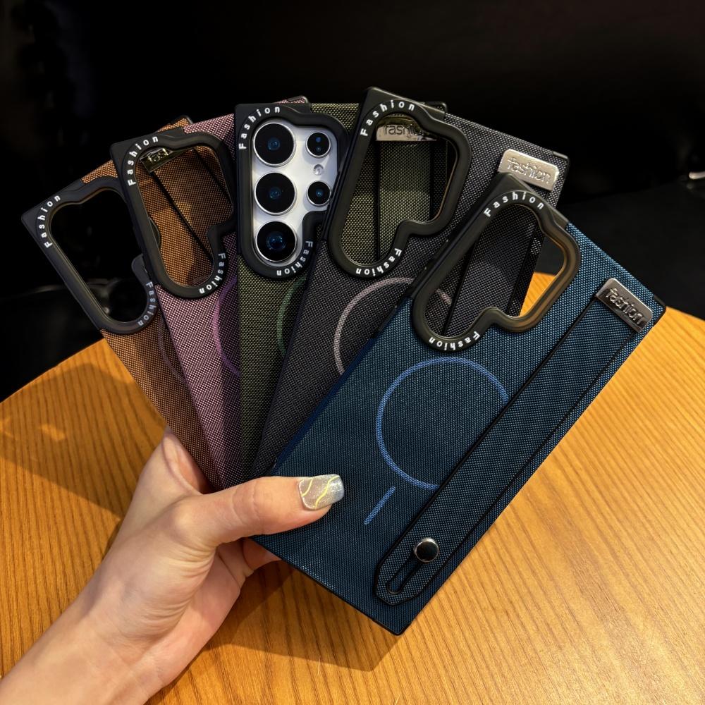 Shockproof Wrist Strap Stand Holder Magnetic Wireless Charging Silicone Case For Samsung S25 Ultra S23 S22 S24 Plus Matte Cover