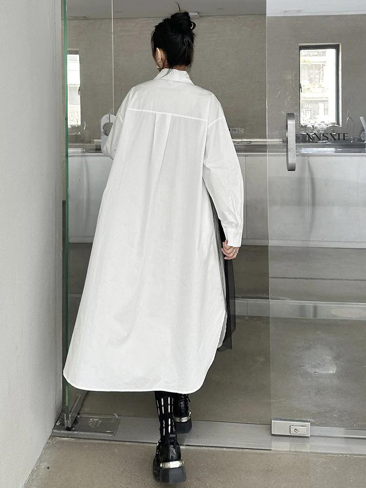 Xitao Patchwork Mesh Flower Fold Single Breasted Dress GMM1160