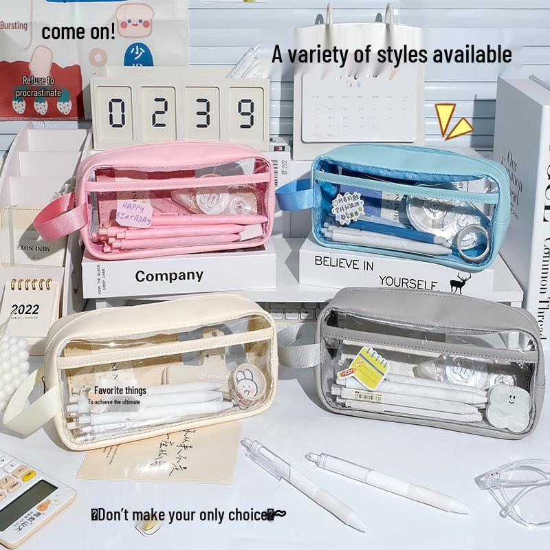 Transparent Waterproof Large Capacity Stationery Bag - Milk Salt Style Portable Pencil Case