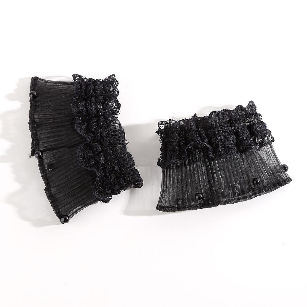 Double-Layer Mesh Lace Pearl Ruffle Trim Lolita Skirt Edge Sleevelets