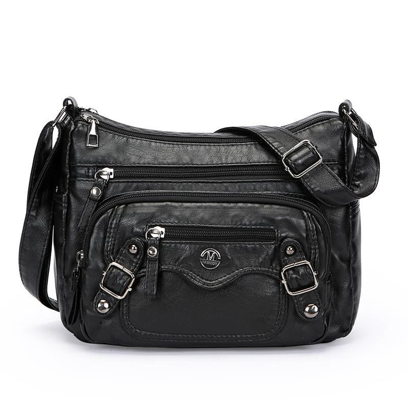 Skulderveske Stor Kapasitet Flerlags Mykt Skinn Dameveske Middelaldrende Og Eldre Morsveske