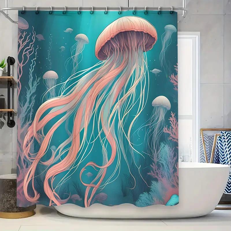

Blue Underwater Jellyfish Shower Curtain Modern Bathroom Decor Waterproof Fabric Printed Design For Home Decoration In Bath Acce W60H190(CM)-1 Pcs