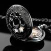 Fashion Luxury Black Flower Engraved Skeleton Steampunk Mechanical Pocket Watch Roman Dial with Chain Ideal for Men/Women
