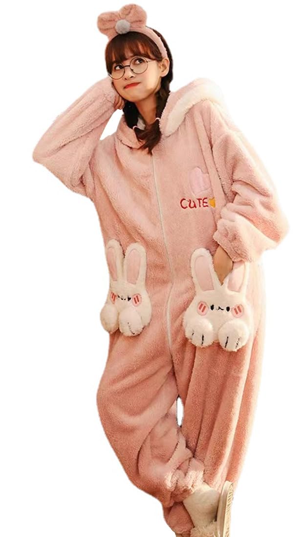 

Мухёкё Кигуруми Комнатный Пушистый Принт Зайчика Подходит для и 4 Цветов Один Размер Подходит Женская Пижама, Комбинезон, Пижама, Весна, Осень, розовый