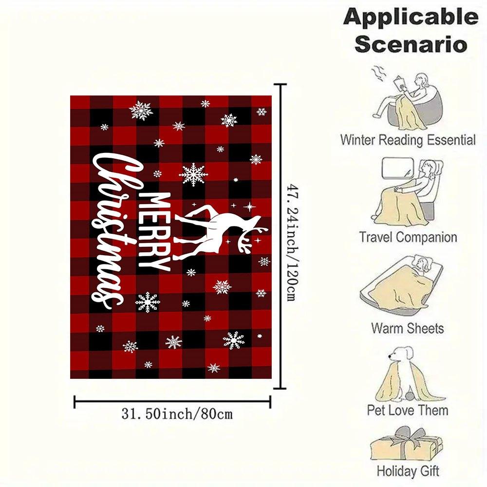 Christmas Reindeer Buffalo Plaid Poster PrintBlanket Flannel Throw Blanket for Sofa, Bed, Travel, Camping, Office, Couch, Chair, And Bed Gif