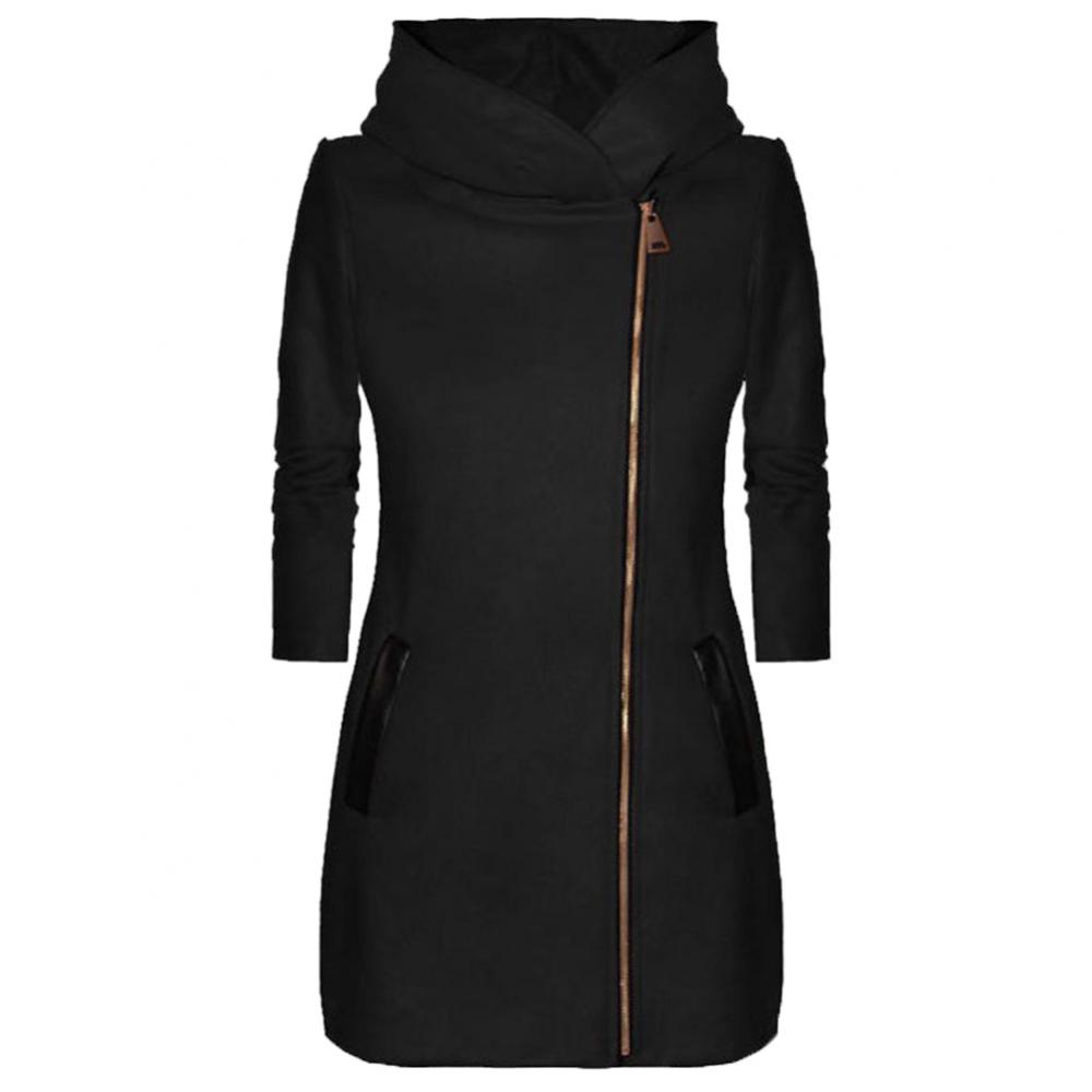 Autumn Winter Fashion Women Coat Solid Color Zip Up Long Sleeve Hooded Jacket Coat Outerwear Long Section Women's Coat