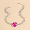Fashion Bling Rhinestone Rose Heart Pendant Choker Necklace for Women Crystal Wedding Party Statement Jewelry