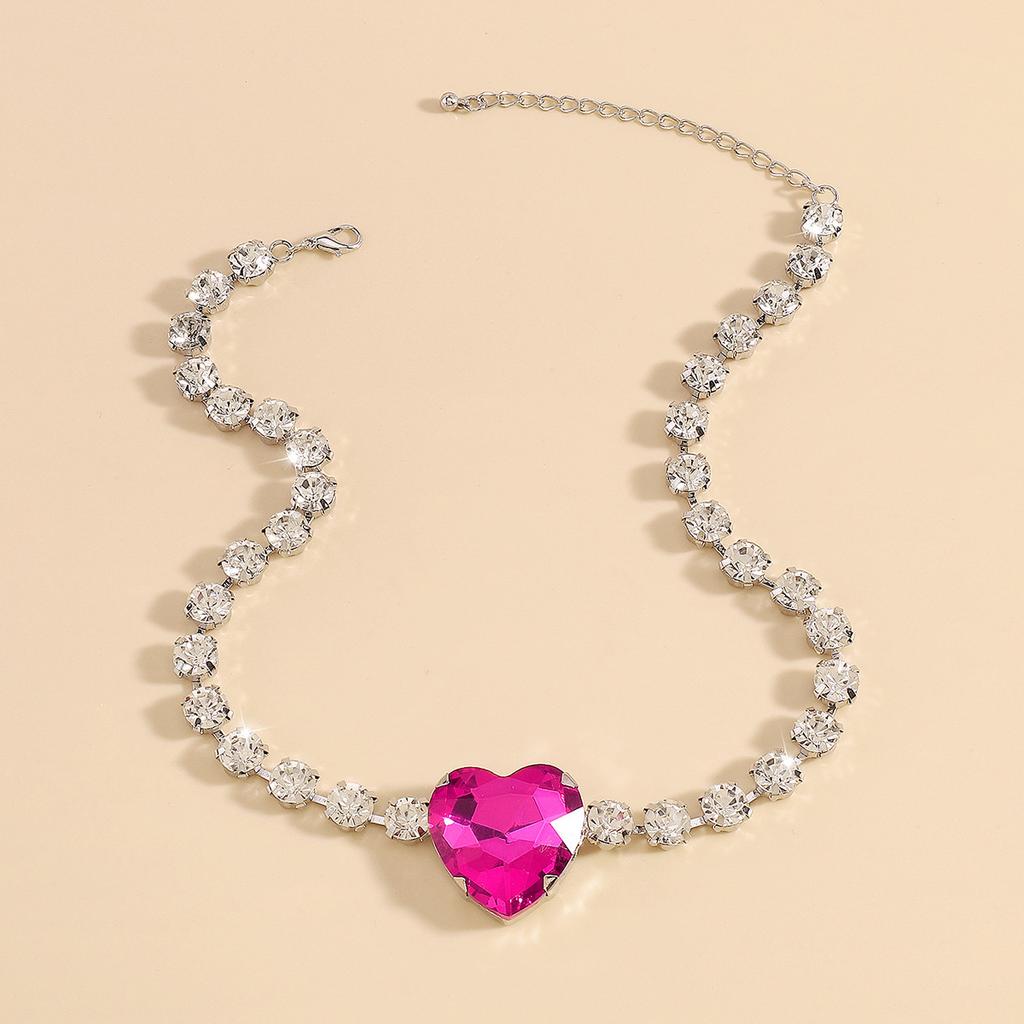Fashion Bling Rhinestone Rose Heart Pendant Choker Necklace for Women Crystal Wedding Party Statement Jewelry