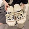 Plateau-Slipper Damen Sommerbekleidung 2025 neue Mode vielseitig lässig Halbschuhe zum Schnüren Canvas-Sandalen Ins-Trend