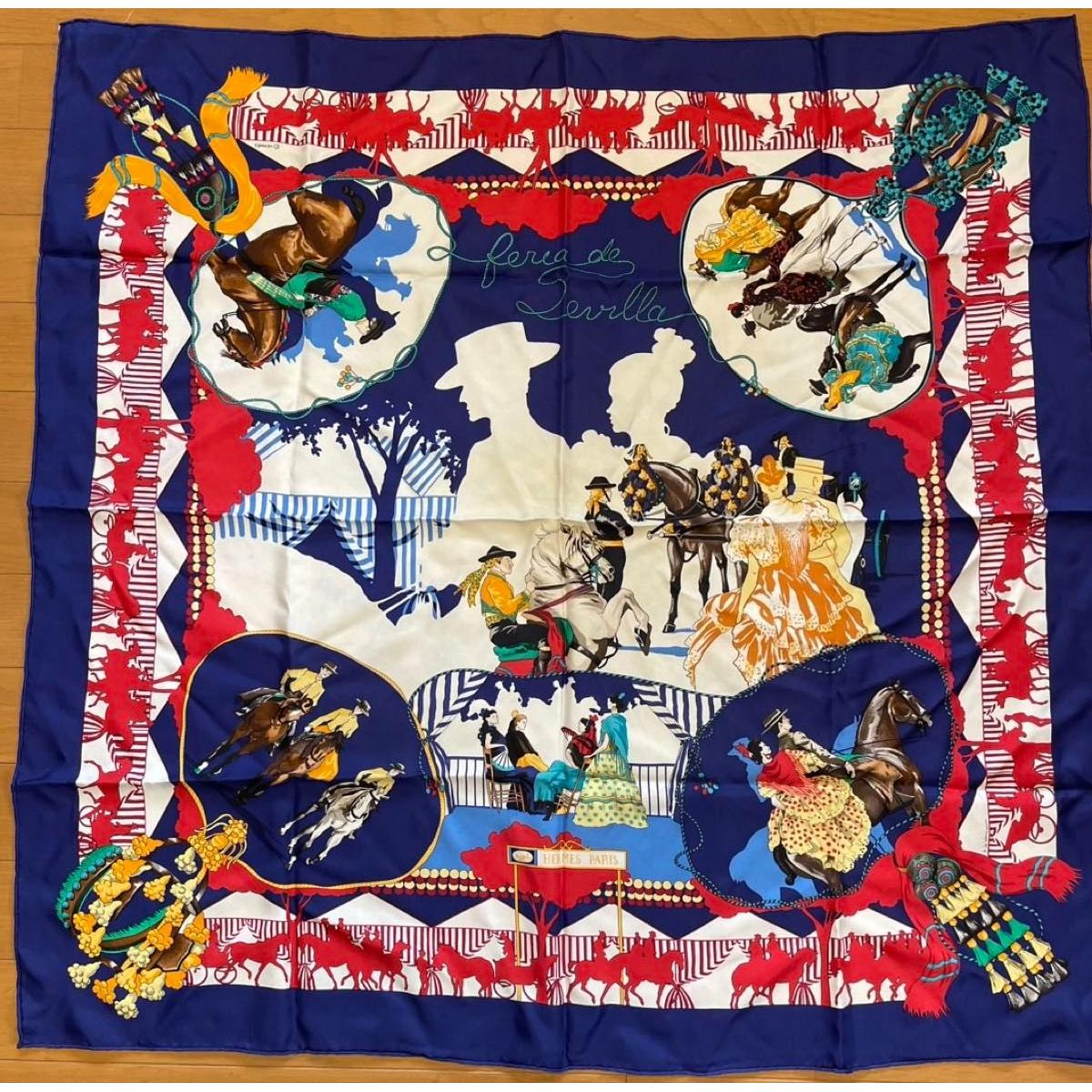 Used [HERMES] Hermes Carre 90 Feria de Sevilla Seville Festival Scarf Silk