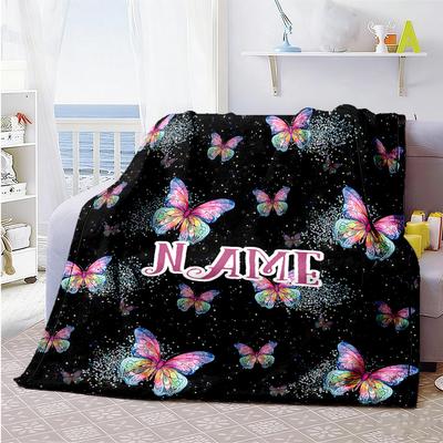 Butterfly Customize Text Blanket Gift Customizable Blanket Warmthful Decor Versatile for Home Decor Living Room Office Chair Picnics All-Season Use