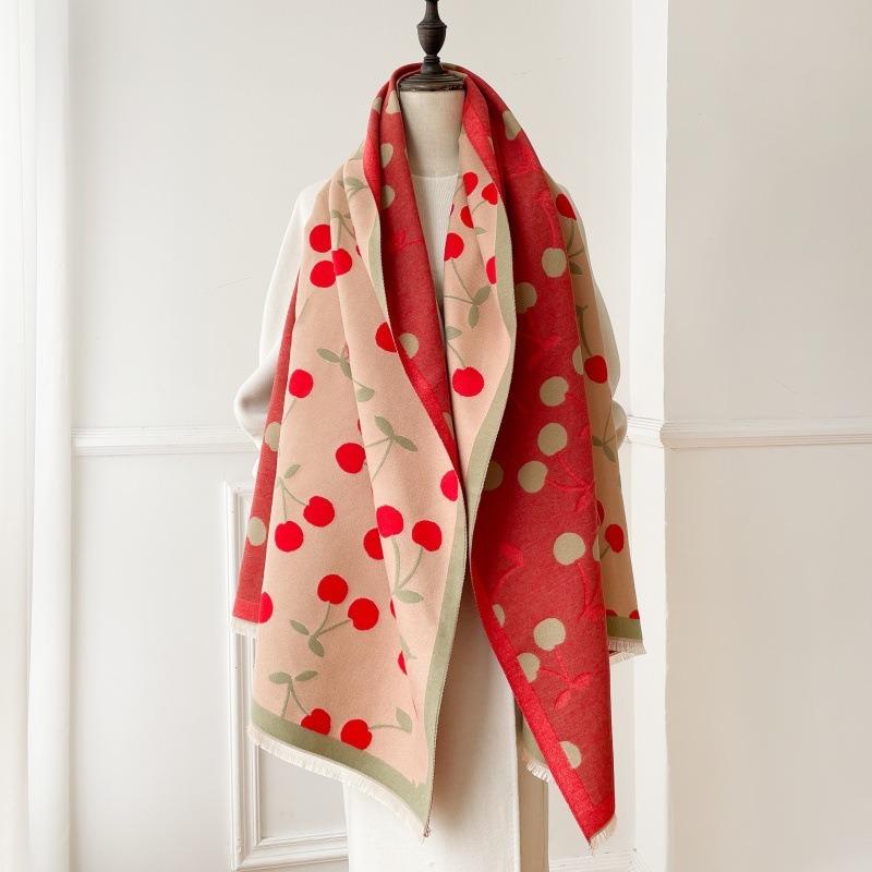 Sweet and cute cherries! Imitation cashmere scarf women's winter women's versatile long shawl scarf warm dual-purpose