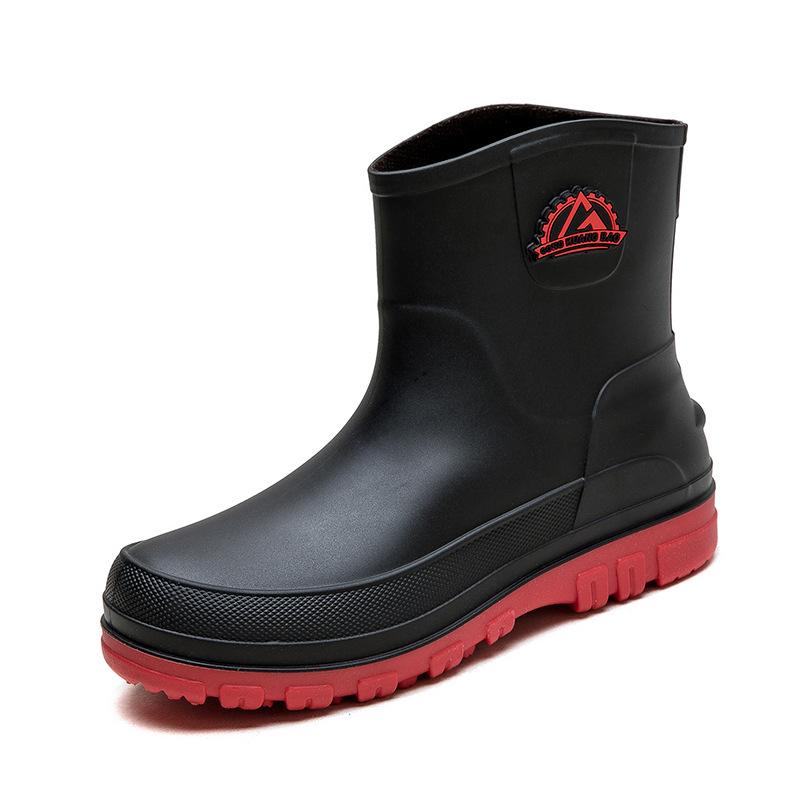 Rain Shoes Men's Fashion Wear Short Rain Boots Car Wash Fishing Cotton Waterproof Shoes Kitchen Work Non-slip Glue Shoes Men