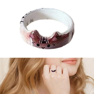 Einzigartiger Emaille-Ring mit Katzenmotiv, Tierschmuck, handgefertigter Fingerring, Accessoires für Studenten und Katzenliebhaber