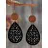 1 Paio Orecchini Pendenti Bohemien Vintage Intagliati a Intarsio in Pelle e Fetta di Legno per Donna
