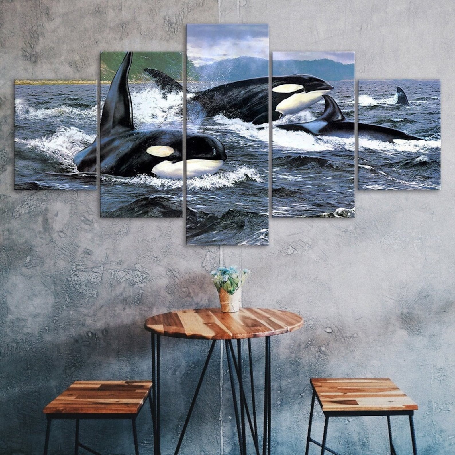 

Orca Killer Whale Ocean Painting 5 Piece Five Panel Wall Canvas Print Modern Pictures Home Decor Gift For Him For Her 20X35 20X45 20X55CM