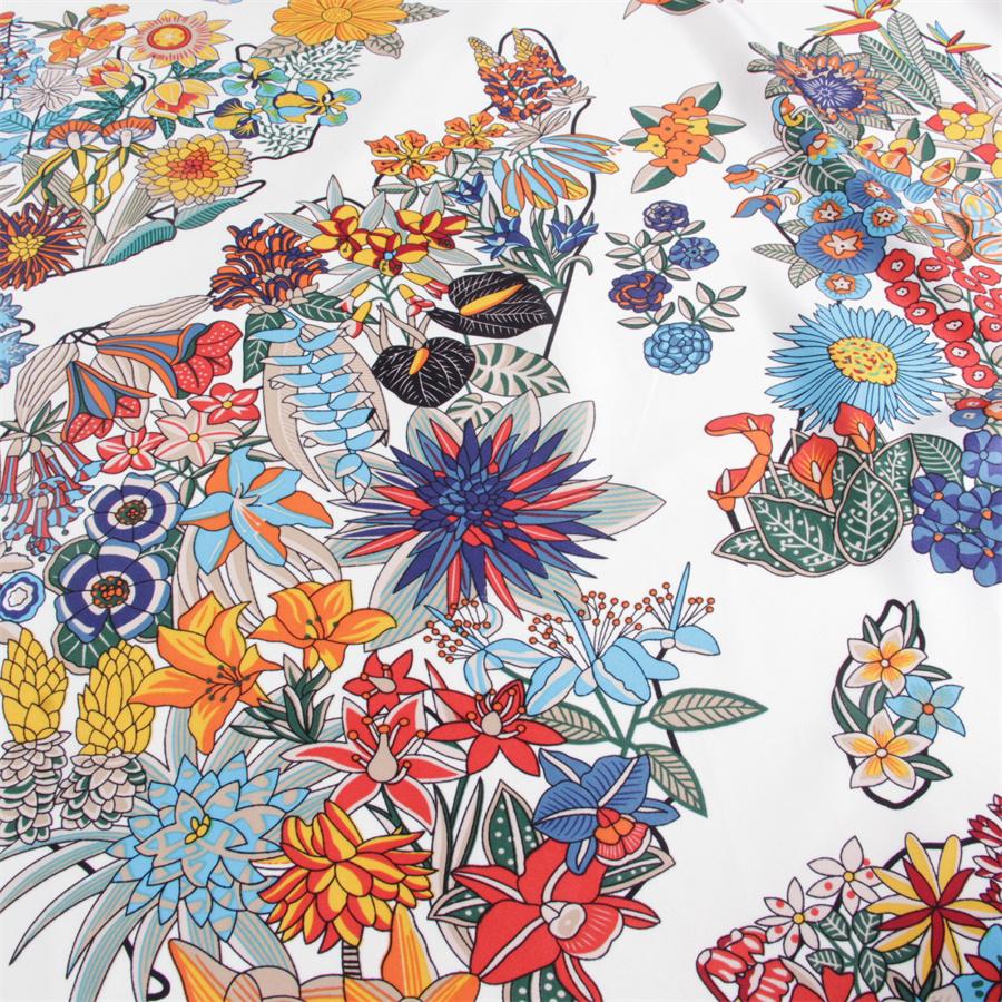 130Cm Silk Scarf Women Large Shawls Spain Flowers Print Stoles Square Bandana Luxury Kerchief Hijab Female Foulards