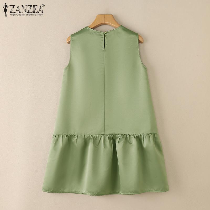 ZANZEA Women Casual Round Neck Summer Sleeveless Dress Sundress