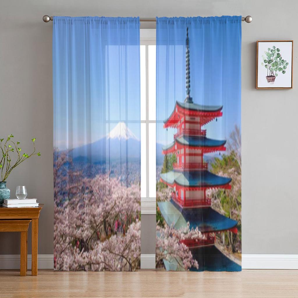 Japanische Sakura-Blüte Japanischer Kirschbaum Transparente Vorhänge für Wohnzimmer Tüll-Fenstervorhang Schlafzimmer Küche Schleier Vorhänge