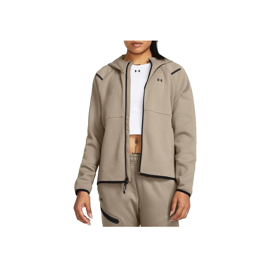 Under Armour UA Unstoppable Logo Printed Fleece Hooded Long Sleeve Jacket Women Jackets Khaki 1379842-203