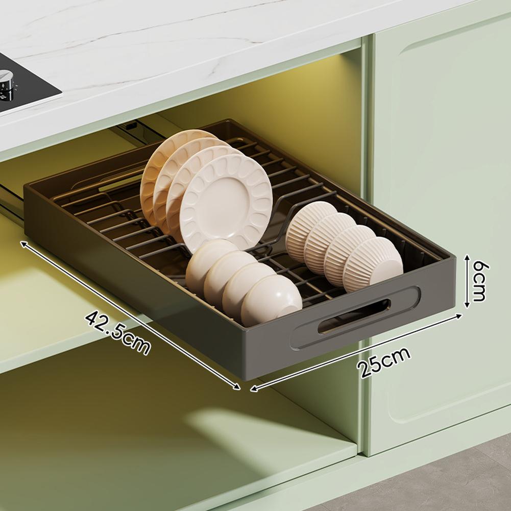 1PC Kitchen Pull-out Dish Rack 42.5x25x6cm Stainless Steel Pull-Out Plate Organizer Space-Saving Dish Drainer With Organization