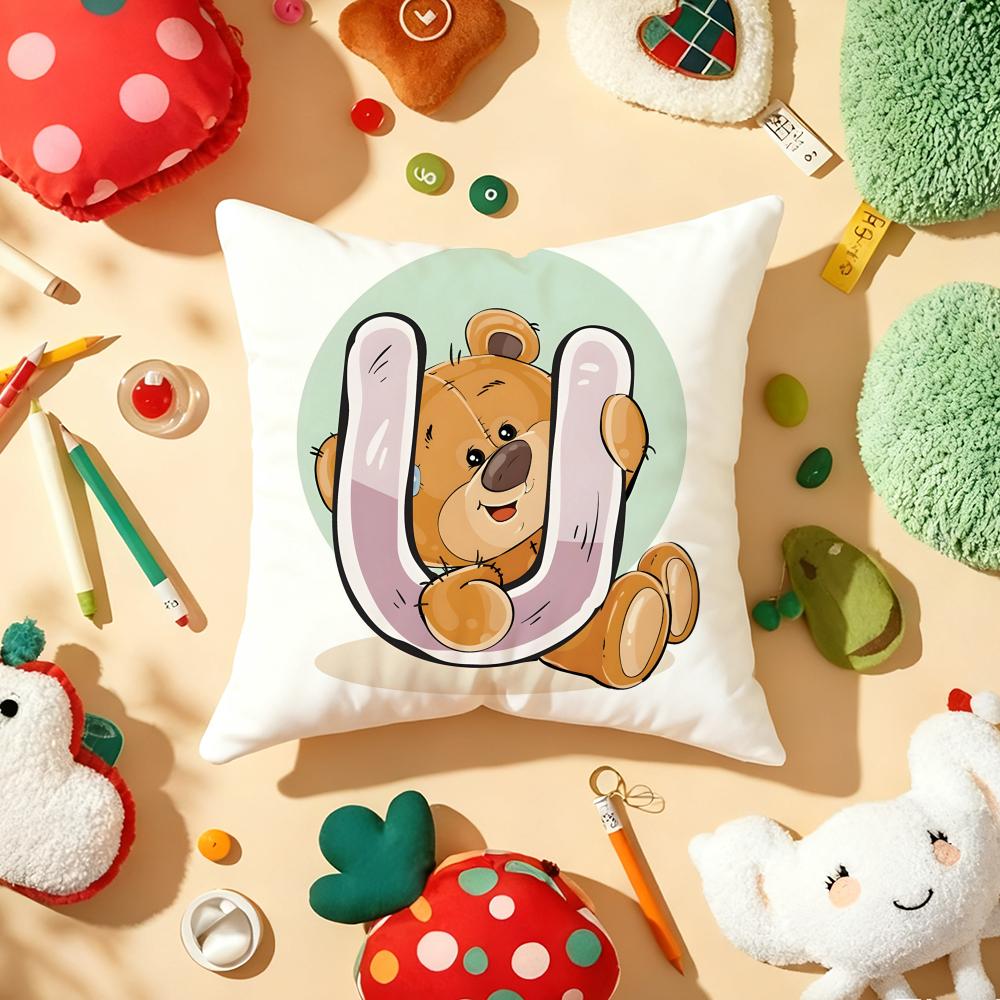 Cute Cartoon Bear Animal Letter Cushion Cover Plush Fabric Soft DoubleSided Printed Sofa Warm Winter Home Gift Pillow Cover