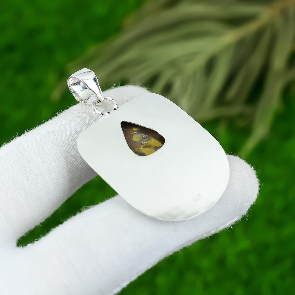 925 Sterling Silver Natural Fruit Jasper Handmade Bezel Engagement Boho Pendant