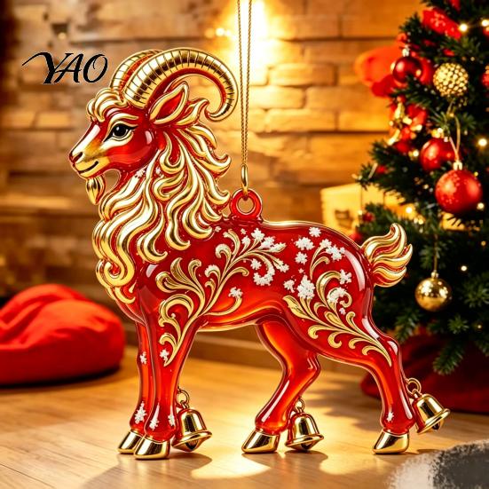 Acrylic Holiday Decor Goat Christmas Car Hanging Ornament, 2D Pendant with Tree Ornaments String, Cute Animal for Rearview Mirror, Party Gift