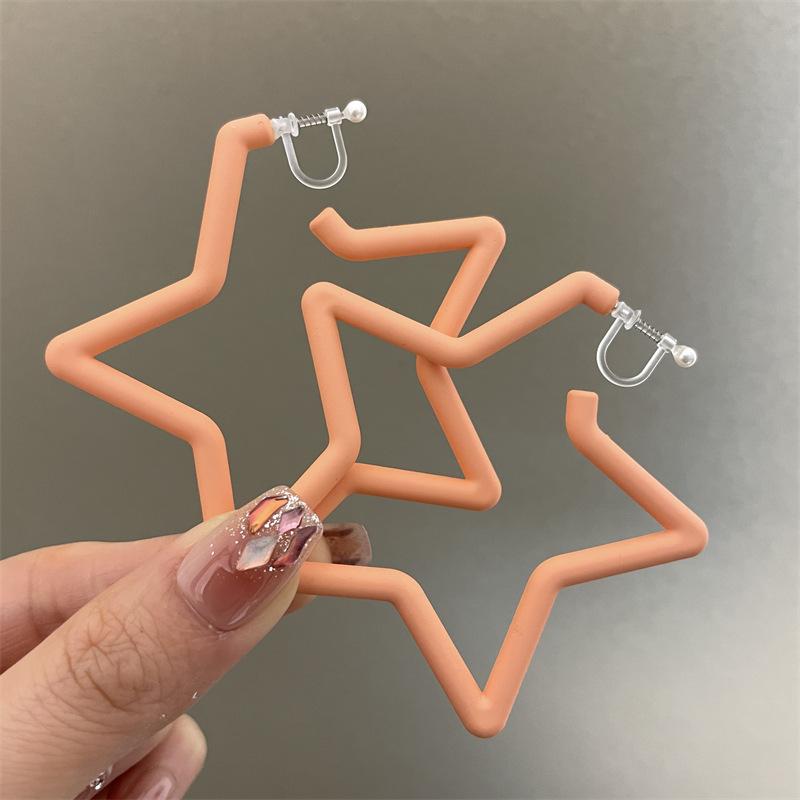 Colorful Earrings with Fluorescent Effect, Featuring Exaggerated Personality, Five-pointed Star-shaped Ear Holes, Ear Clips and Dangling Fringes.