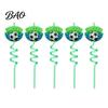 Birthday Party Straw 5Pcs Colorful Soccer Spiral Straws, Reusable Drinking Straws for Safe Odorless Party, Football Theme Celebration Beverage