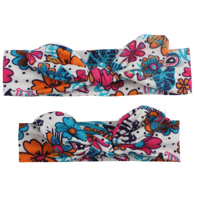 High Quality Casual Parent-child Print Bunny Ears Hair Accessory Bow Tie Hairband Mother Baby Stretch Headband