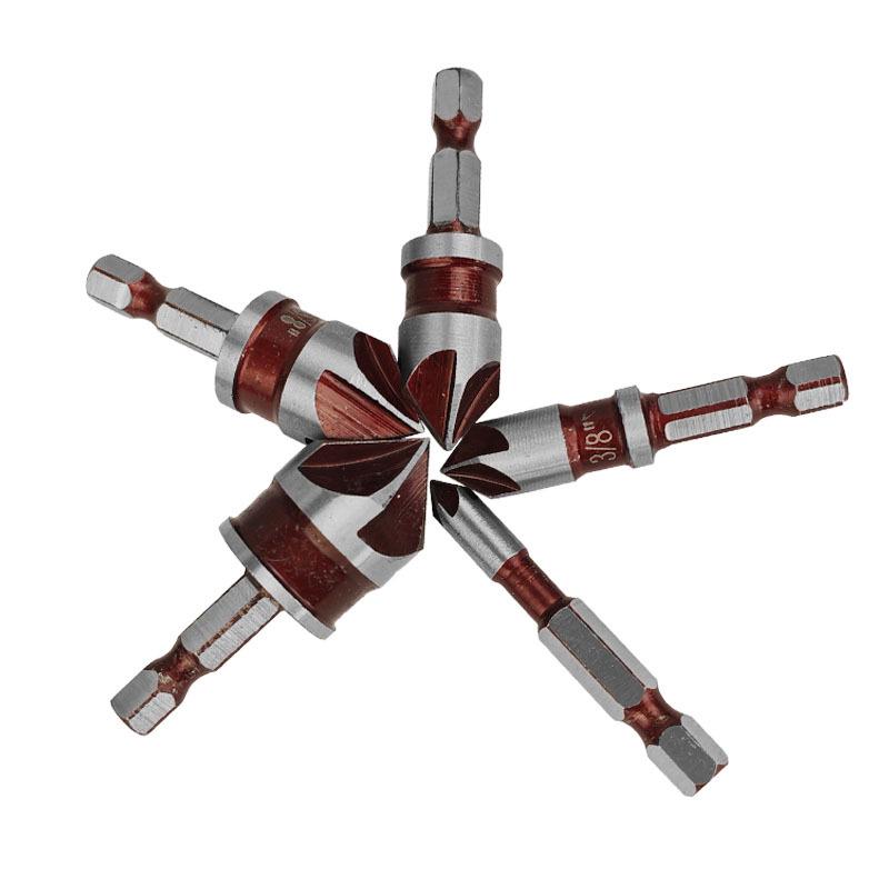Five-Flute Red 82° Chamfering Tool: Woodworking Hole Opener & Fast Guide Countersink Drill Set