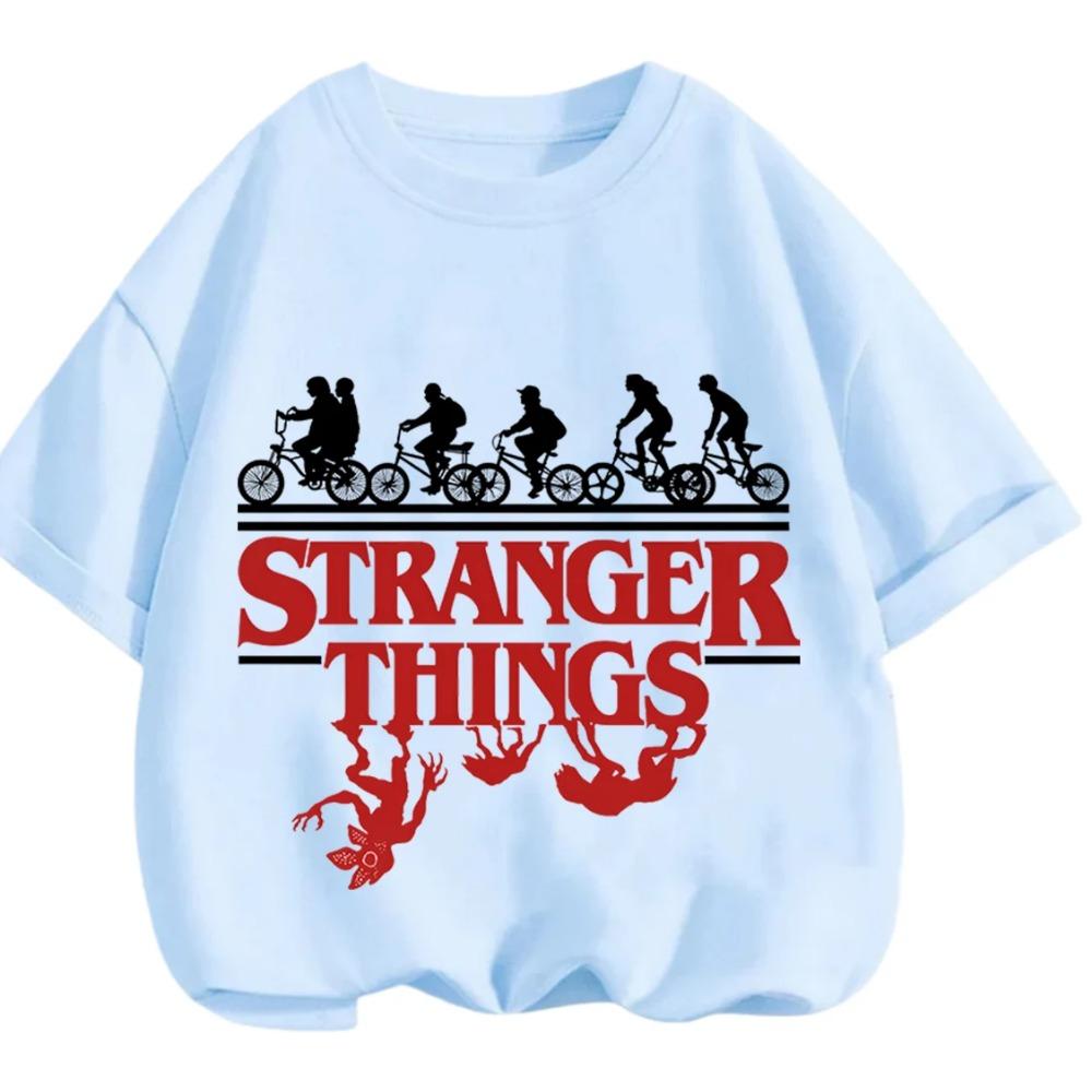 Summer Casual Crew Neck T Shirt Kawaii Cartoon Design Children Stranger Things Short Sleeve Tops Boys Girls