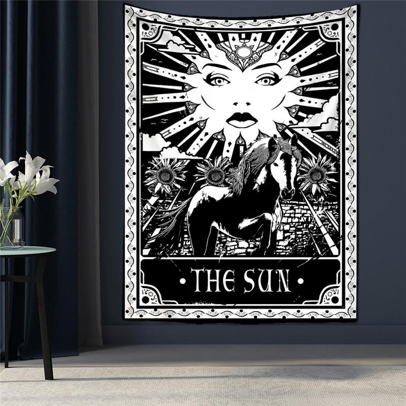 Black Tapestry Wall Hanging Psychedelic Sun Tarot Hippie Astrology Background  Room Boho Decor