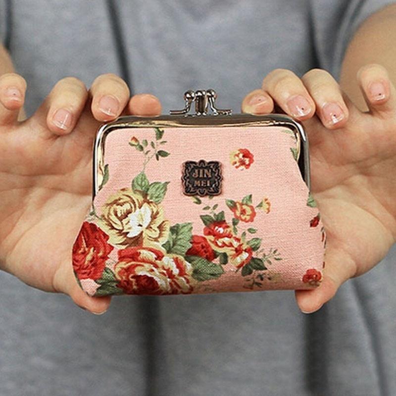 New Women Mini Clutch Flower Wallet Hasp Canvas Purse Cute Coin Holder Case Bag