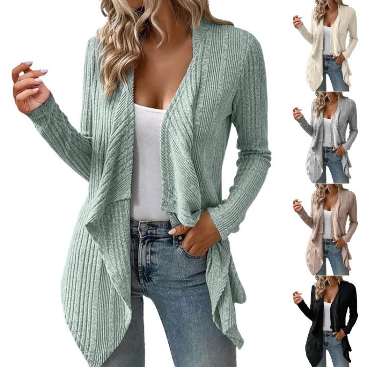 Casual Long Sleeve Open Front Solid Knit Cardigan Women's Sweater Clothing