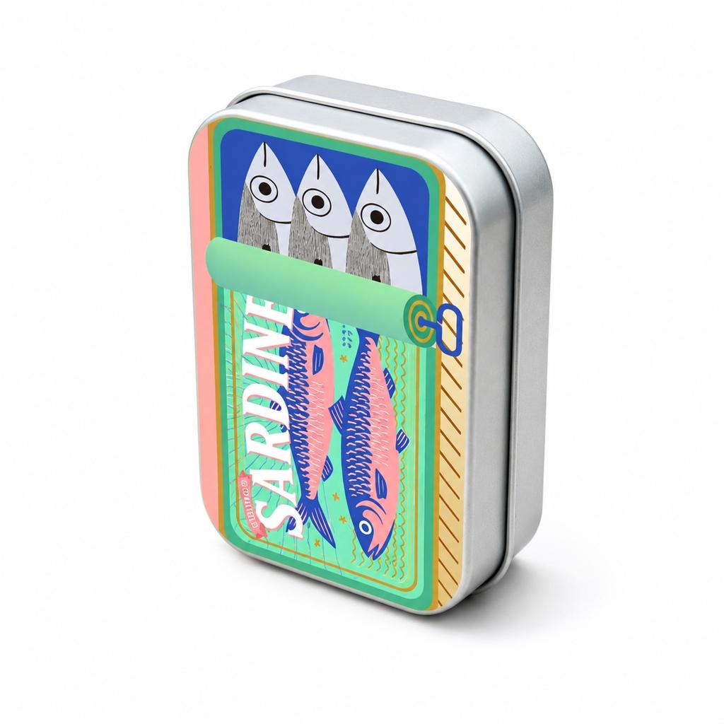 Portable Tin Case Mini Metal Box Cute Sardine Print Tin Box Small Pill Case Travel Jewelry Storage Case Desk Handbag Office