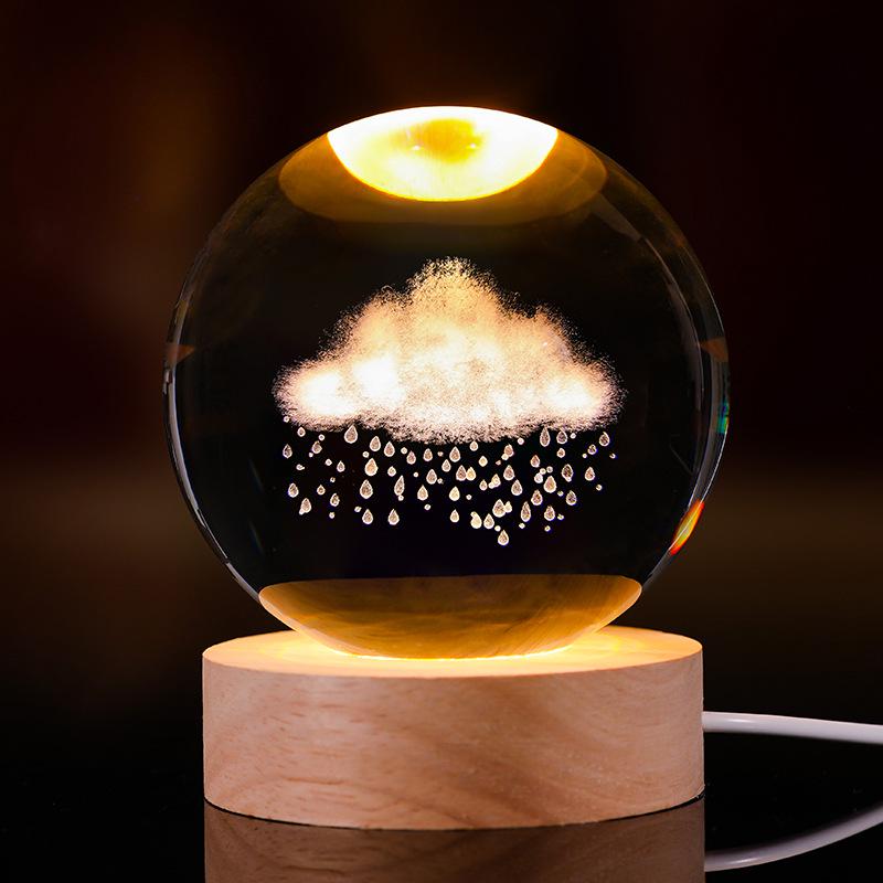 3D Starry Sky Crystal Ball Night Light with Solid Wood Base - Luminous Desktop Ornament & Birthday Gift
