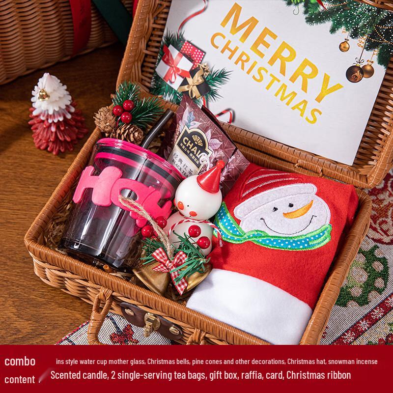Christmas Gift Set with Straw Cup and Accessories Straw Cup + Bell + Christmas Hat + Candle + Tea