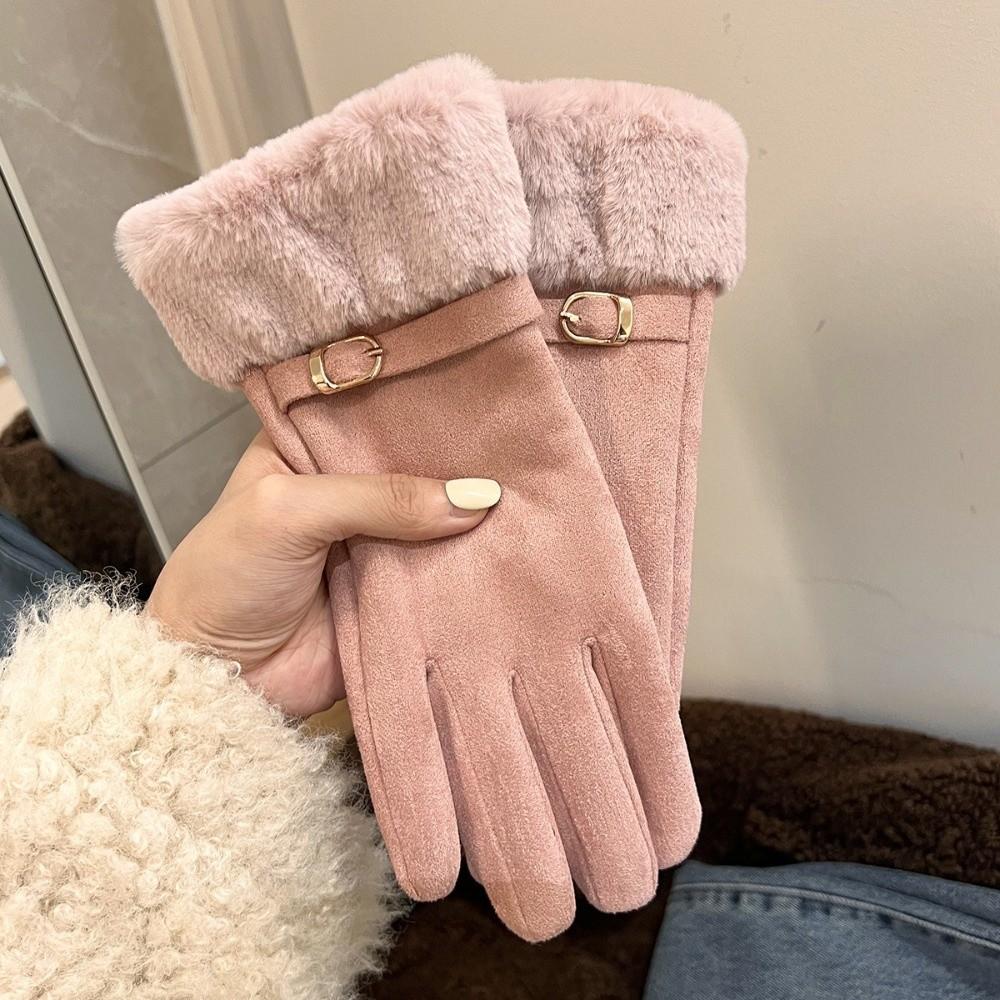 Suede Outdoor Cycling Gloves Winter Warm Five-finger Gloves Retro Touchscreen Gloves