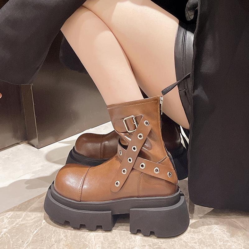 

2024 autumn and winter platform high-heeled knight boots short Martin boots Chelsea boots western boots women s short boots 40 темно-коричневого кольору